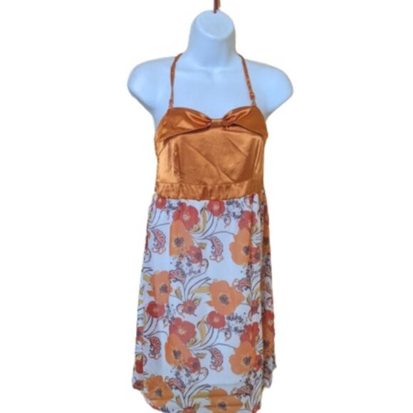VINTAGE Orange White Summer Dress Size Medium - Picture 1 of 7